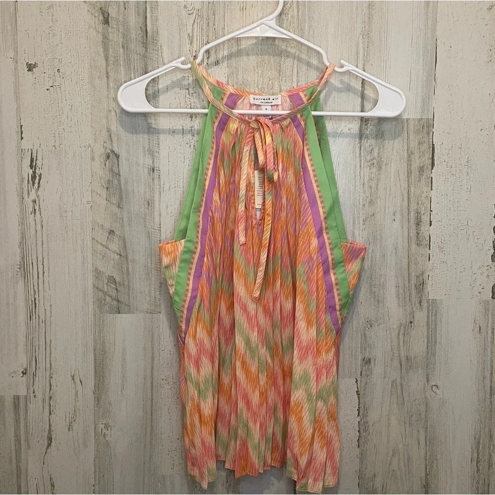 Current Air Gradient Chevron Pleated Halter Beachy Swing Tank- Size S NWT‎